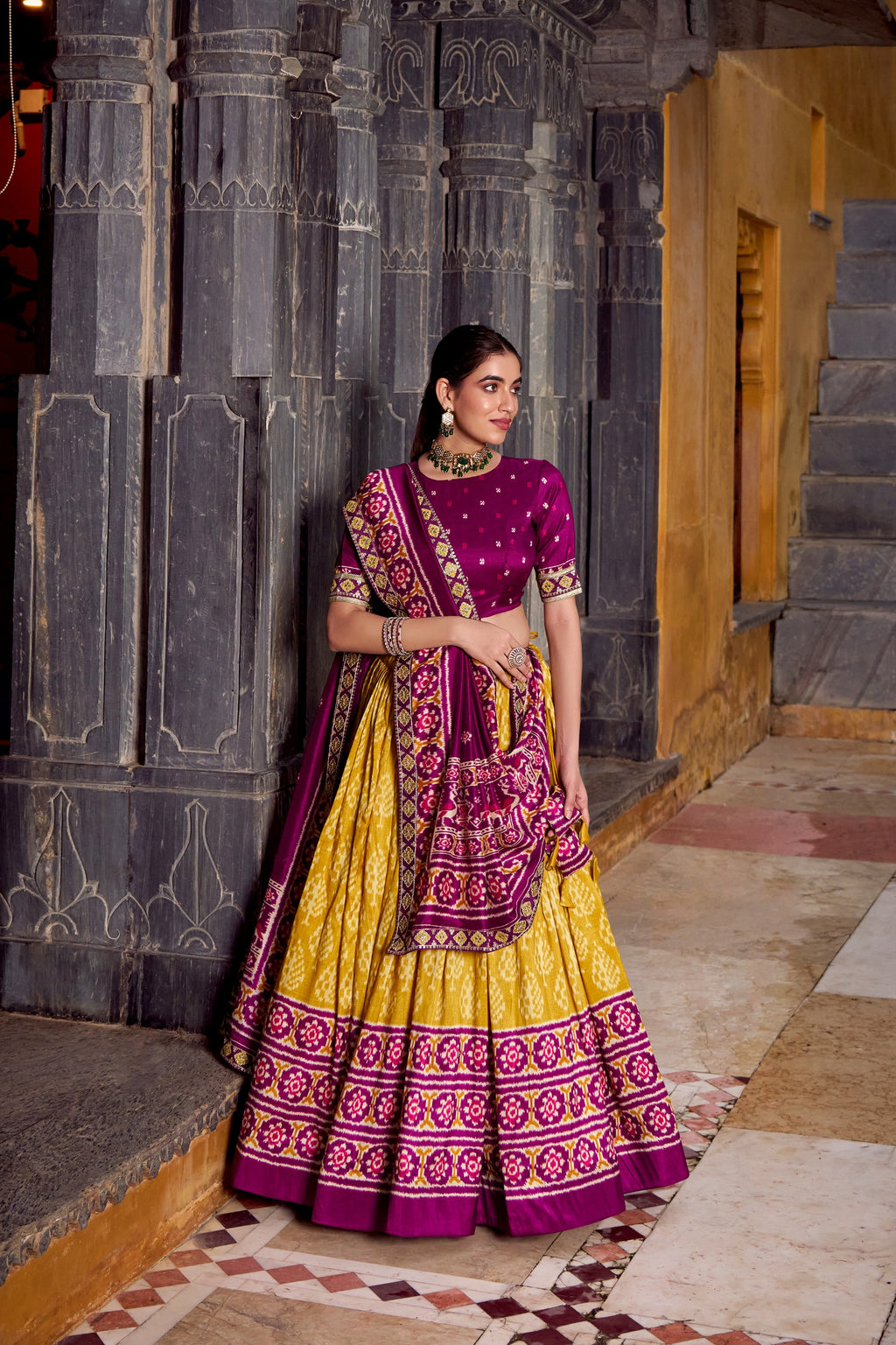 Classic Ikkat Art Tasar Silk Lehenga for Navratri Celebrations
