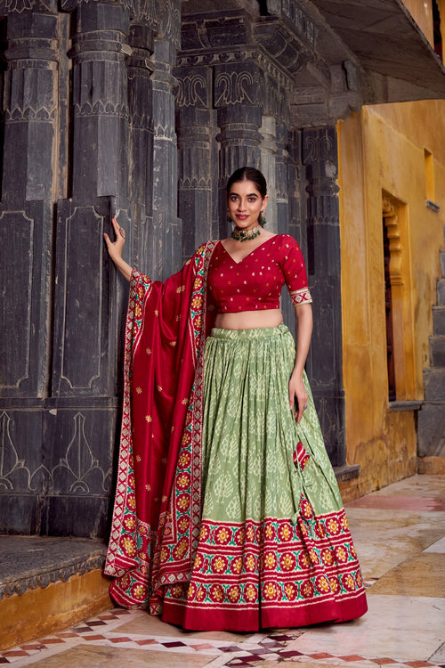 Classic Ikkat Art Tasar Silk Lehenga for Navratri Celebrations
