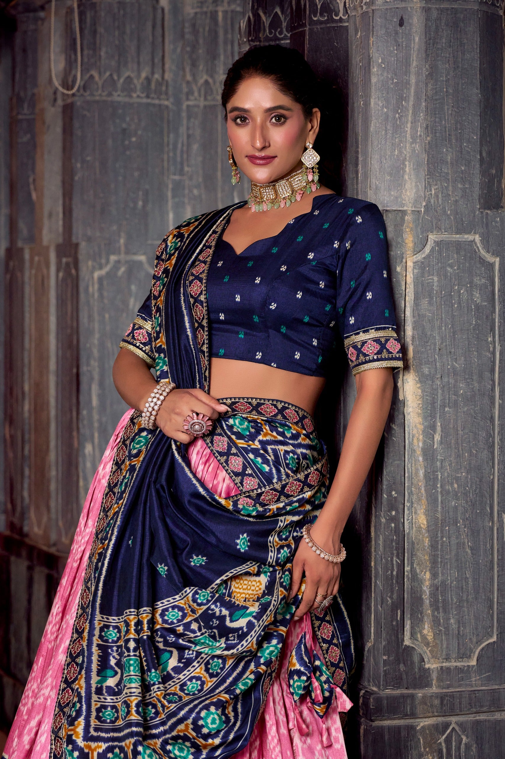 Classic Ikkat Art Tasar Silk Lehenga for Navratri Celebrations
