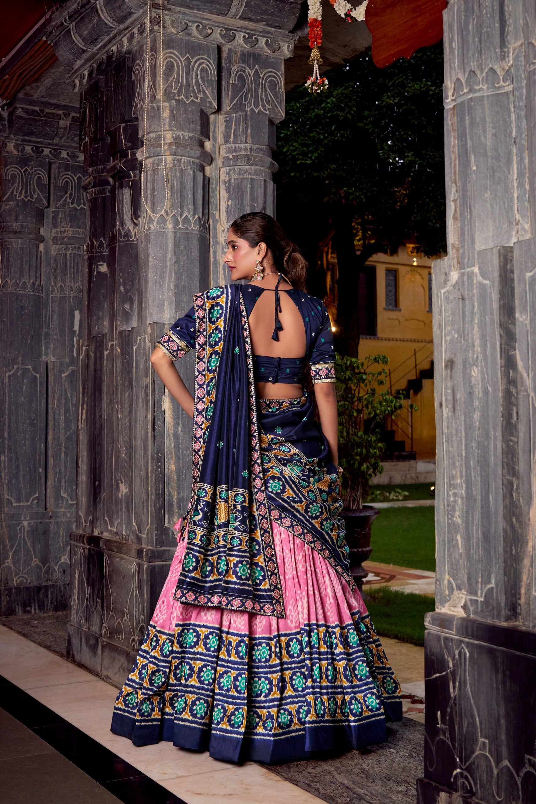 Classic Ikkat Art Tasar Silk Lehenga for Navratri Celebrations
