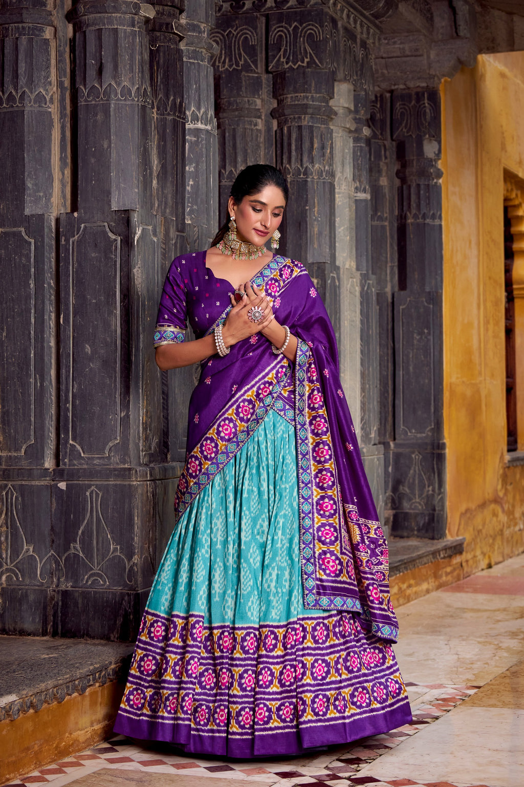 Classic Ikkat Art Tasar Silk Lehenga for Navratri Celebrations
