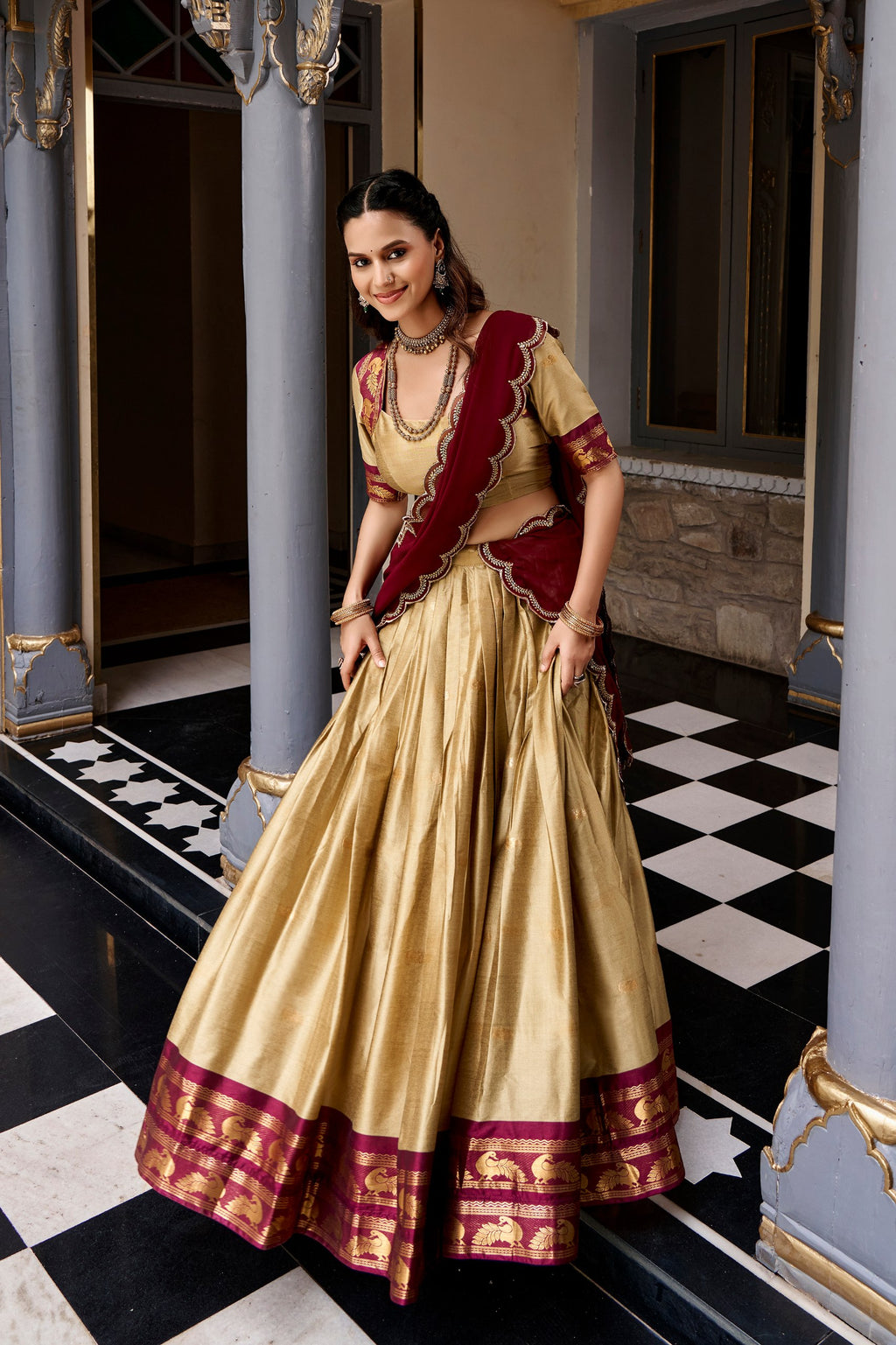 South Indian Cotton Silk Zari Lehenga Set | Tulip Designer
