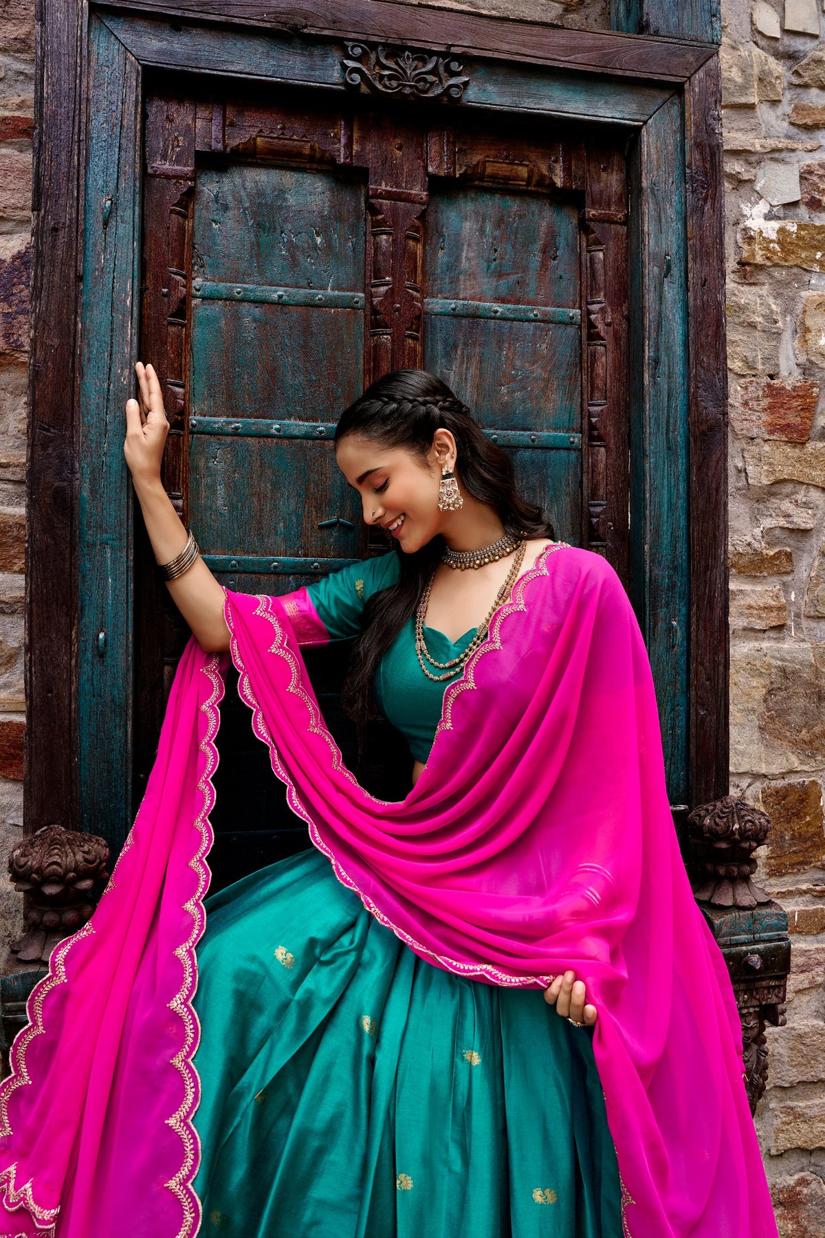 South Indian Cotton Silk Zari Lehenga Set | Tulip Designer

