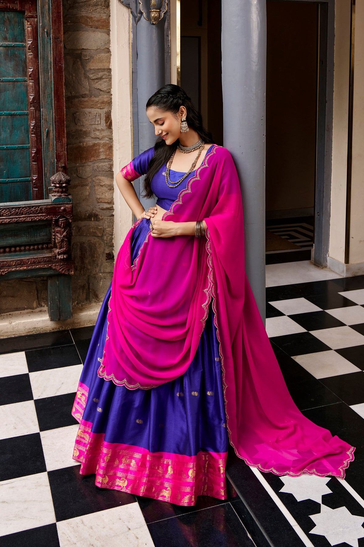 South Indian Cotton Silk Zari Lehenga Set | Tulip Designer
