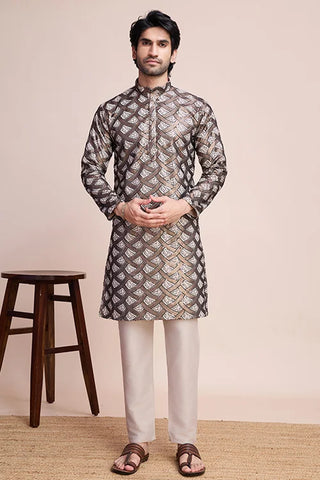 Traditional Beige Color Silk Kurta with Heavy Thread & Hand Work