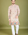 Ivory Viscose Silk Men's Kurta with Thread Work