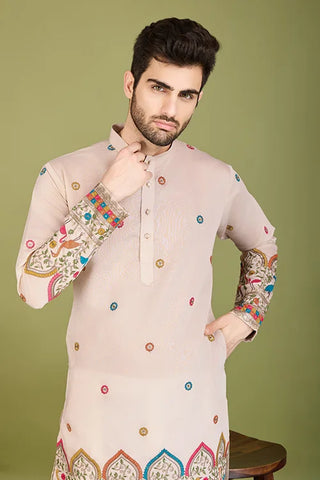 Designer Ivory Viscose Silk Men's Kurta Online