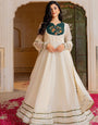 Royal Ivory Flow Anarkali Featuring Emerald Hand Embroidered Detail