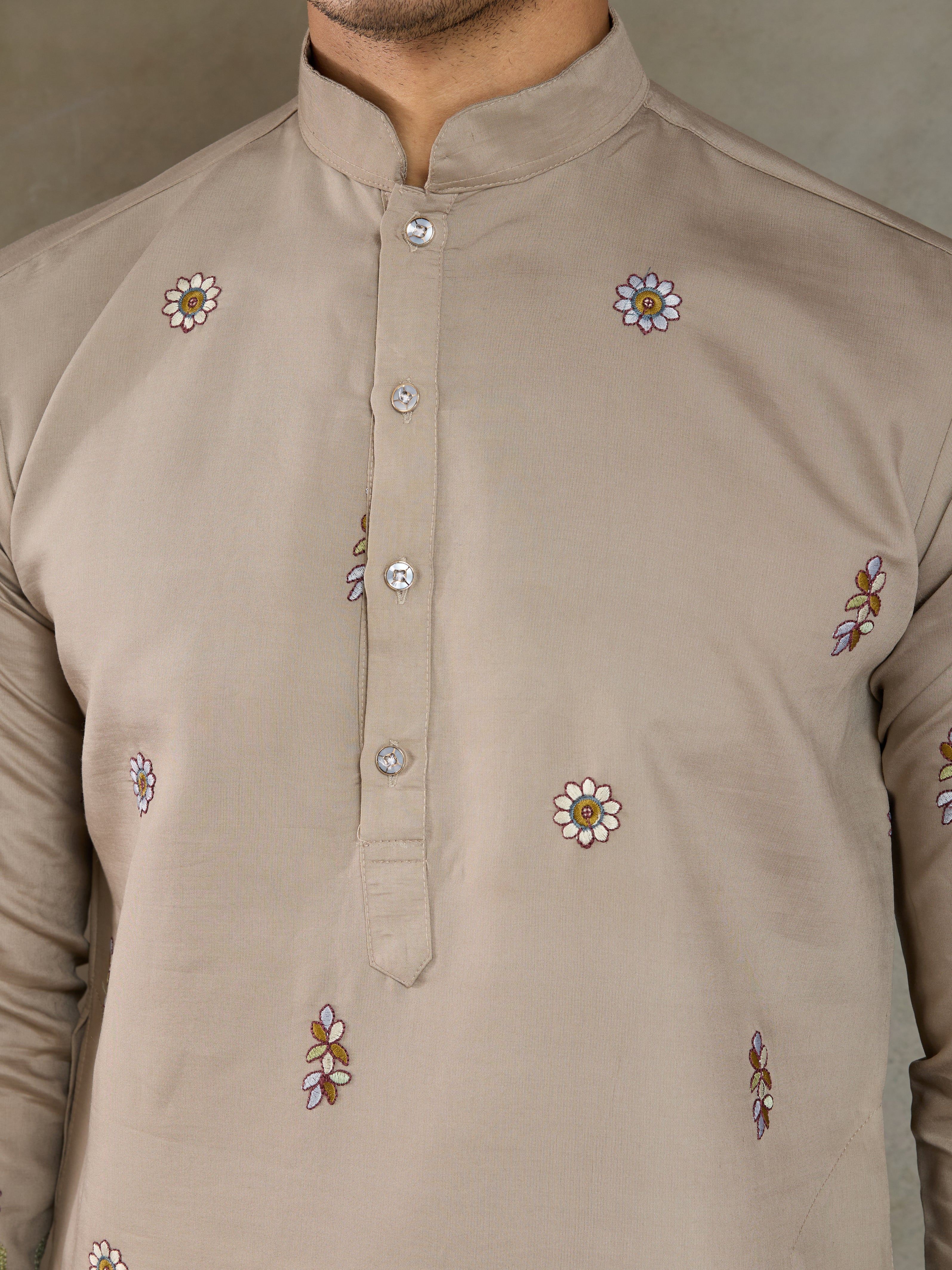Premium Ivory Color Embroidered Kurta with Pajama Set for Men