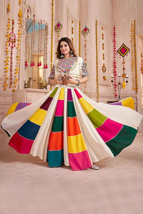 Stylish White Chaniya Choli with Jacket for Navratri Nights
