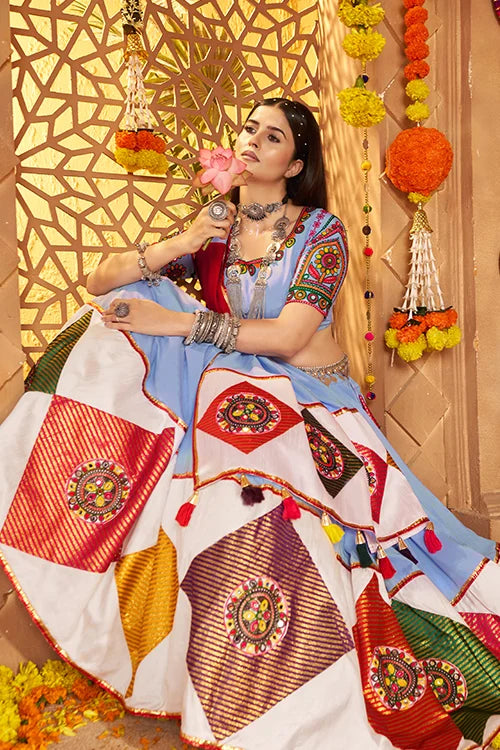 Navratri Special Trendy Light Blue Chaniya Choli Design
