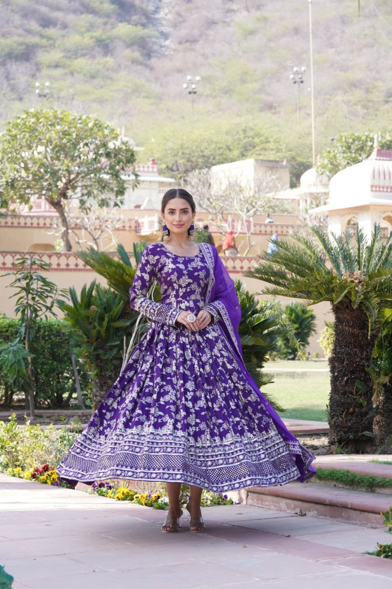 Jacquard With Sequins Embroidered Work Gown & Dupatta Set
