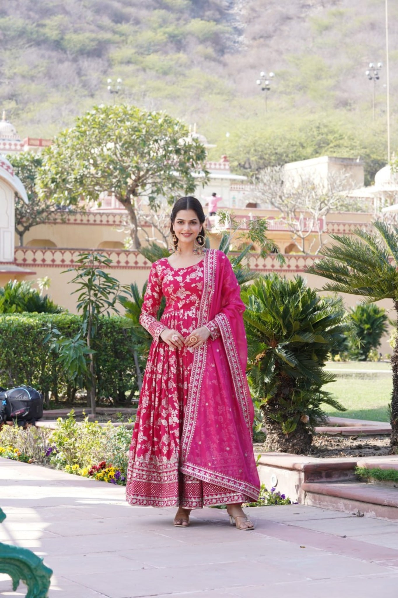 Jacquard With Sequins Embroidered Work Gown & Dupatta Set
