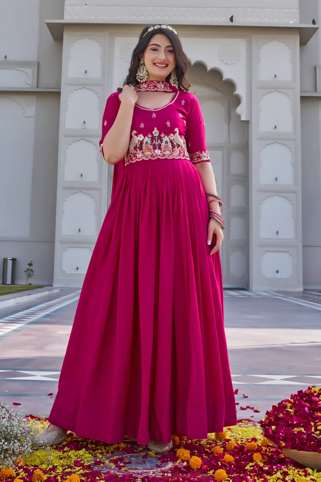 Premium Jacquard Weaving Gown Set for Festive & Wedding Wear