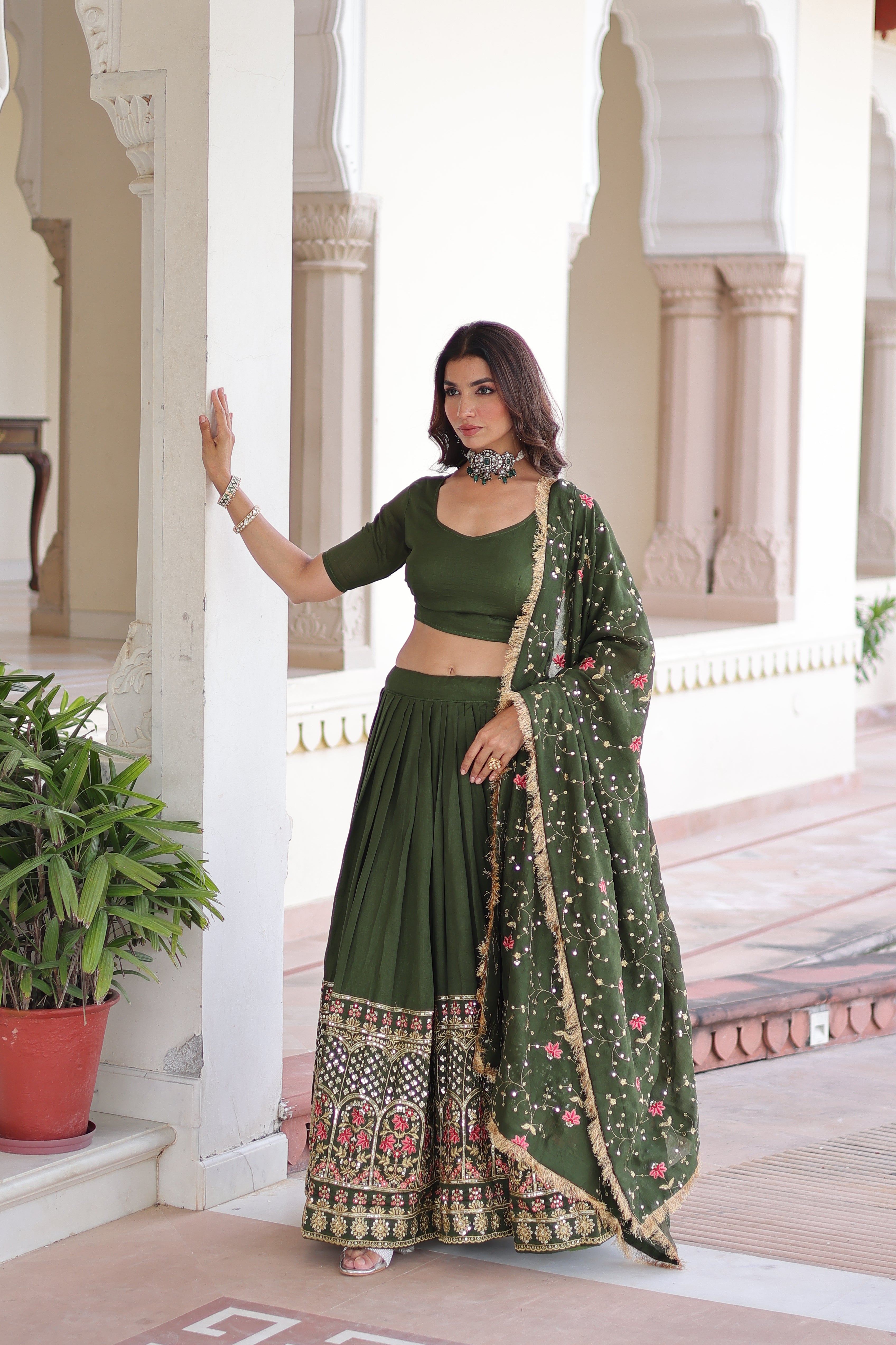 TILTON VICHITRA SILK HEAVY SEQUINS AND TREAD EMBROIDERED LEHENGA CHOLI WITH DUPATTA