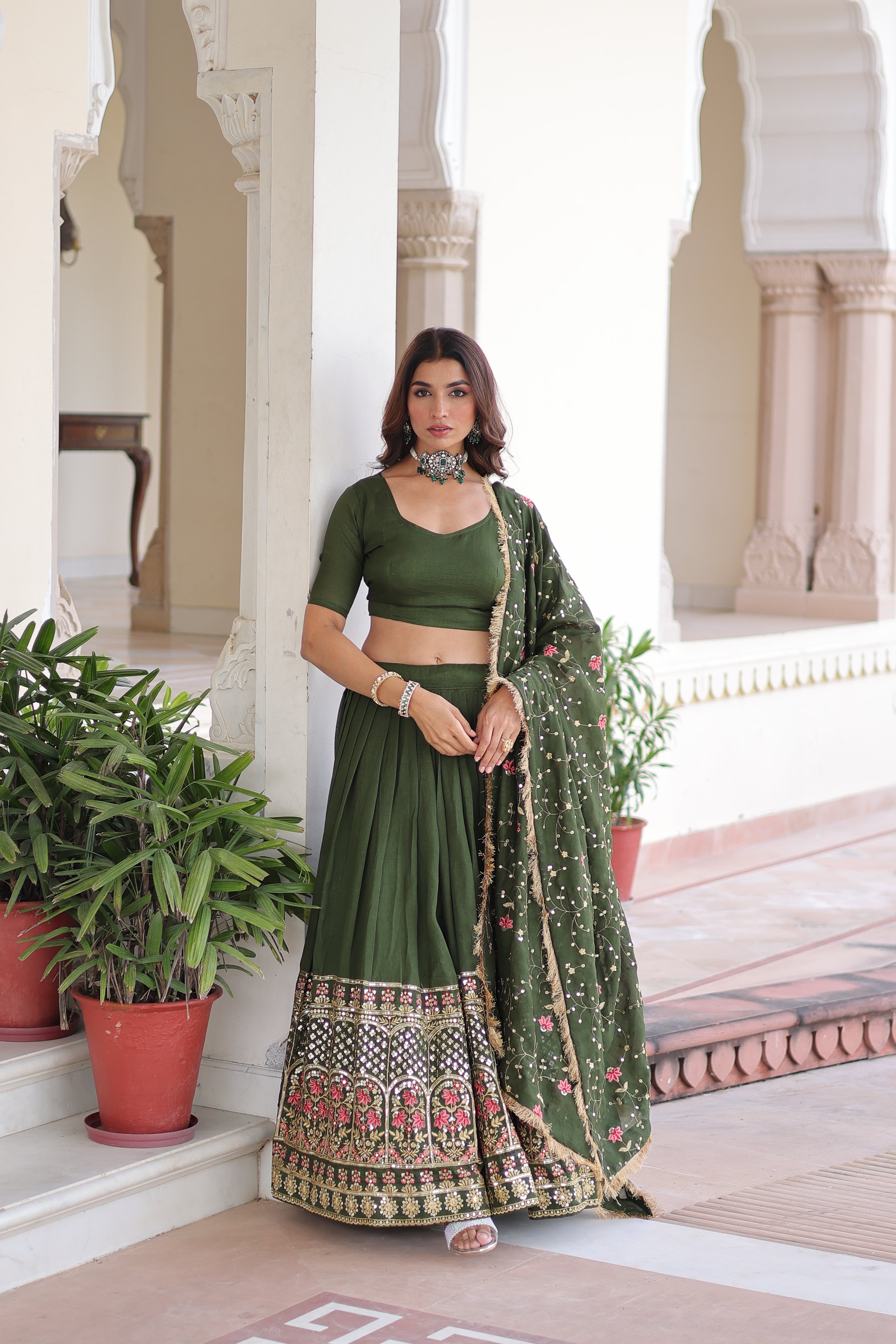 TILTON VICHITRA SILK HEAVY SEQUINS AND TREAD EMBROIDERED LEHENGA CHOLI WITH DUPATTA