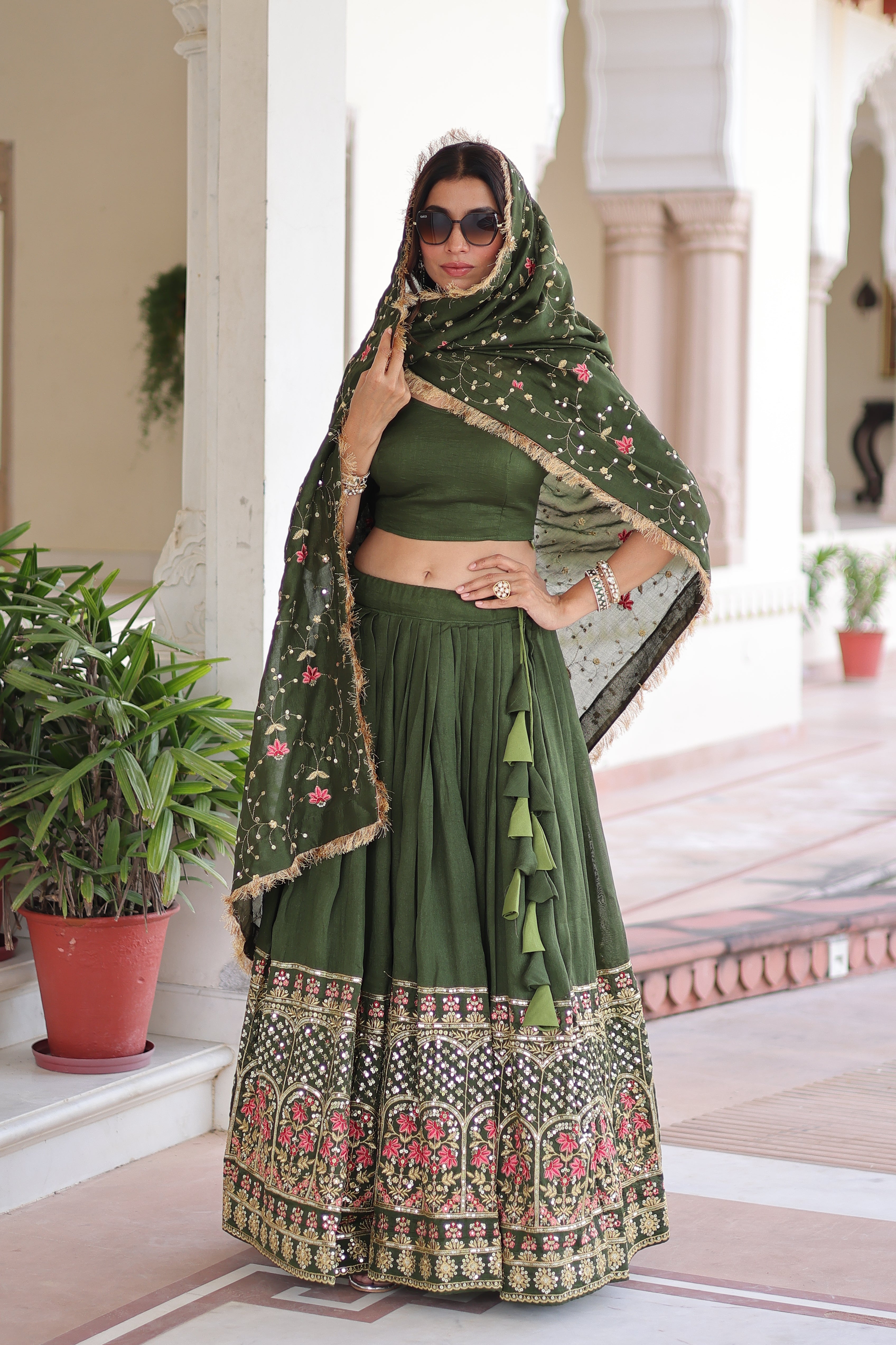 TILTON VICHITRA SILK HEAVY SEQUINS AND TREAD EMBROIDERED LEHENGA CHOLI WITH DUPATTA