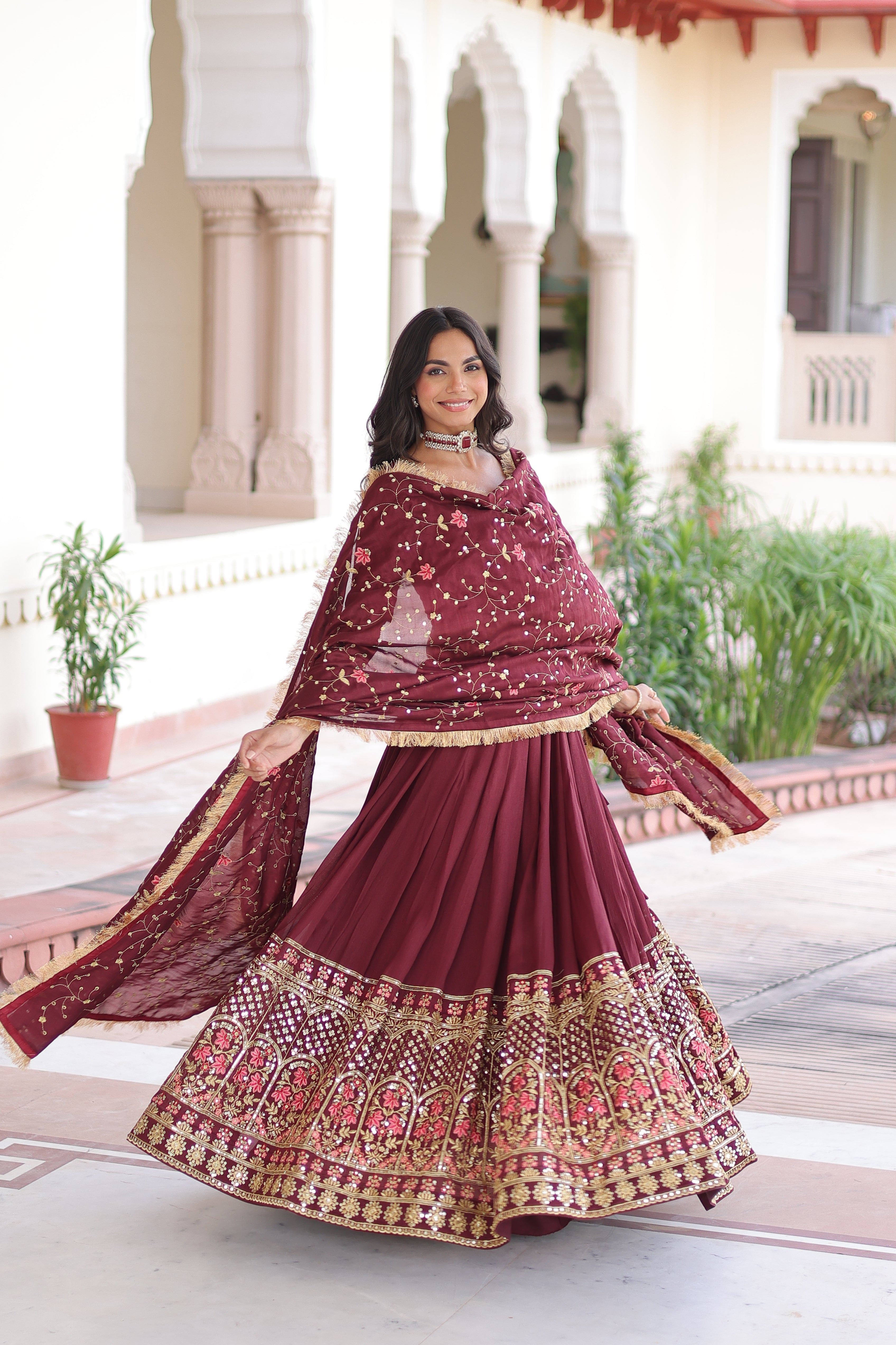 TILTON VICHITRA SILK HEAVY SEQUINS AND TREAD EMBROIDERED LEHENGA CHOLI WITH DUPATTA