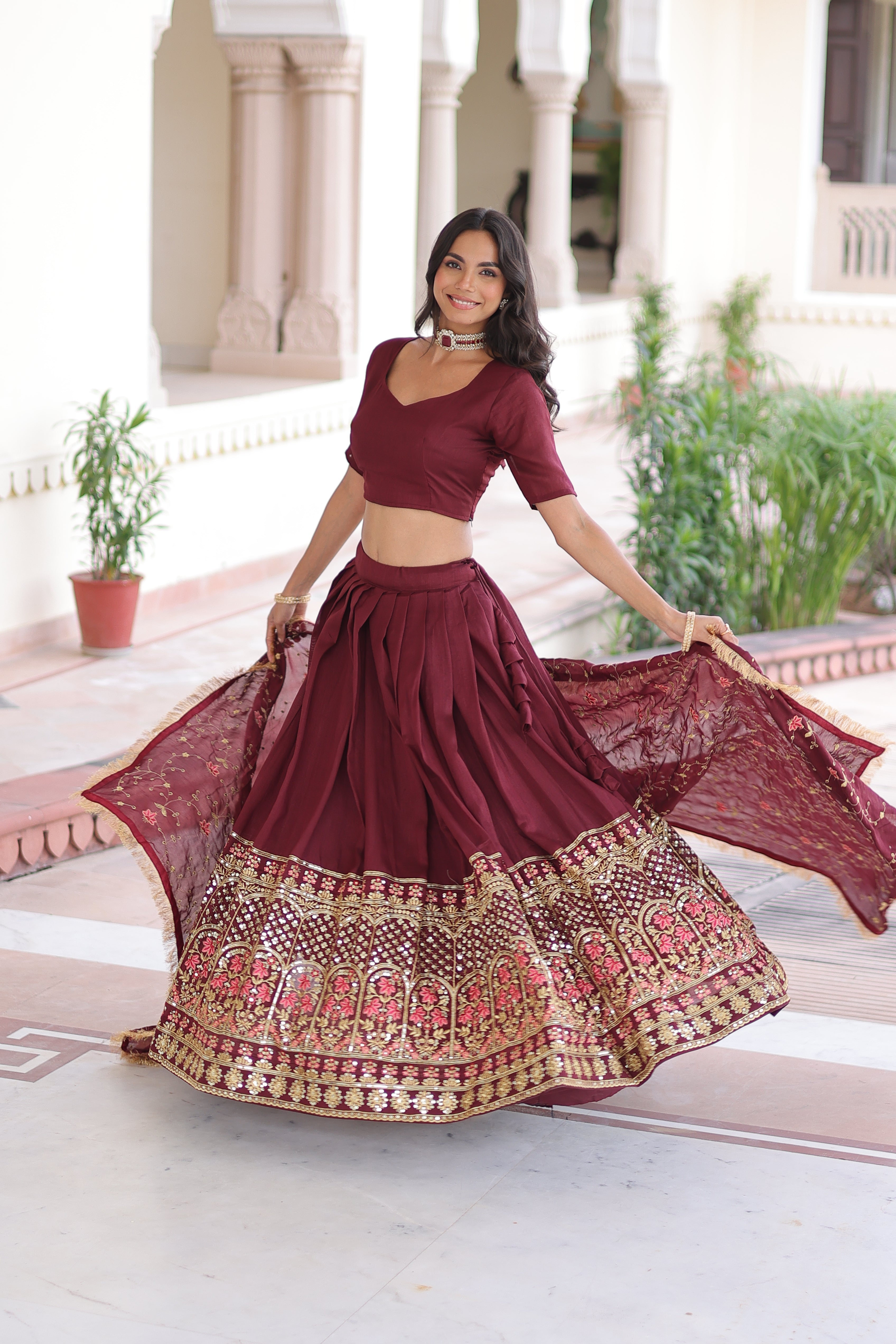 TILTON VICHITRA SILK HEAVY SEQUINS AND TREAD EMBROIDERED LEHENGA CHOLI WITH DUPATTA