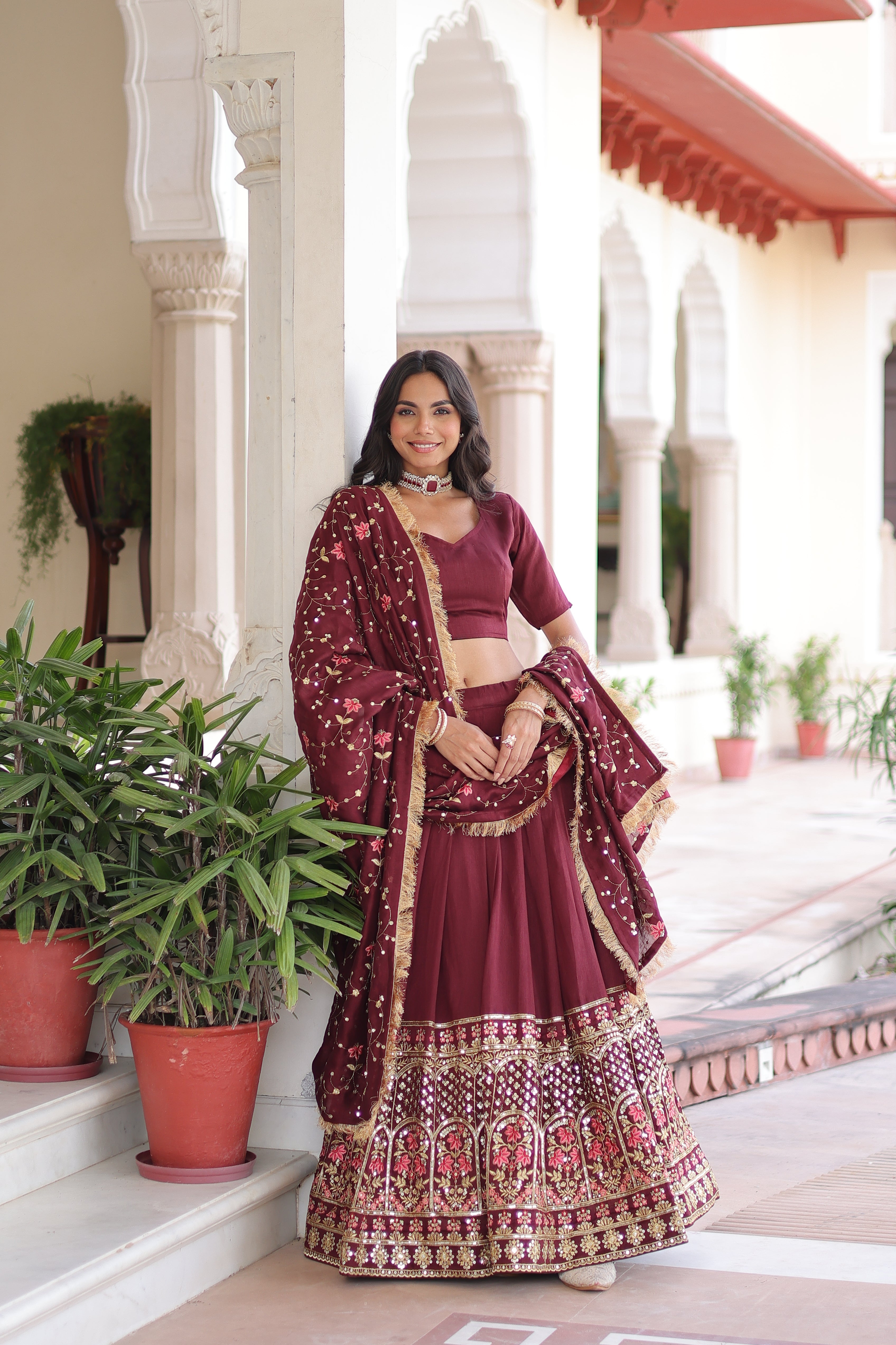 TILTON VICHITRA SILK HEAVY SEQUINS AND TREAD EMBROIDERED LEHENGA CHOLI WITH DUPATTA