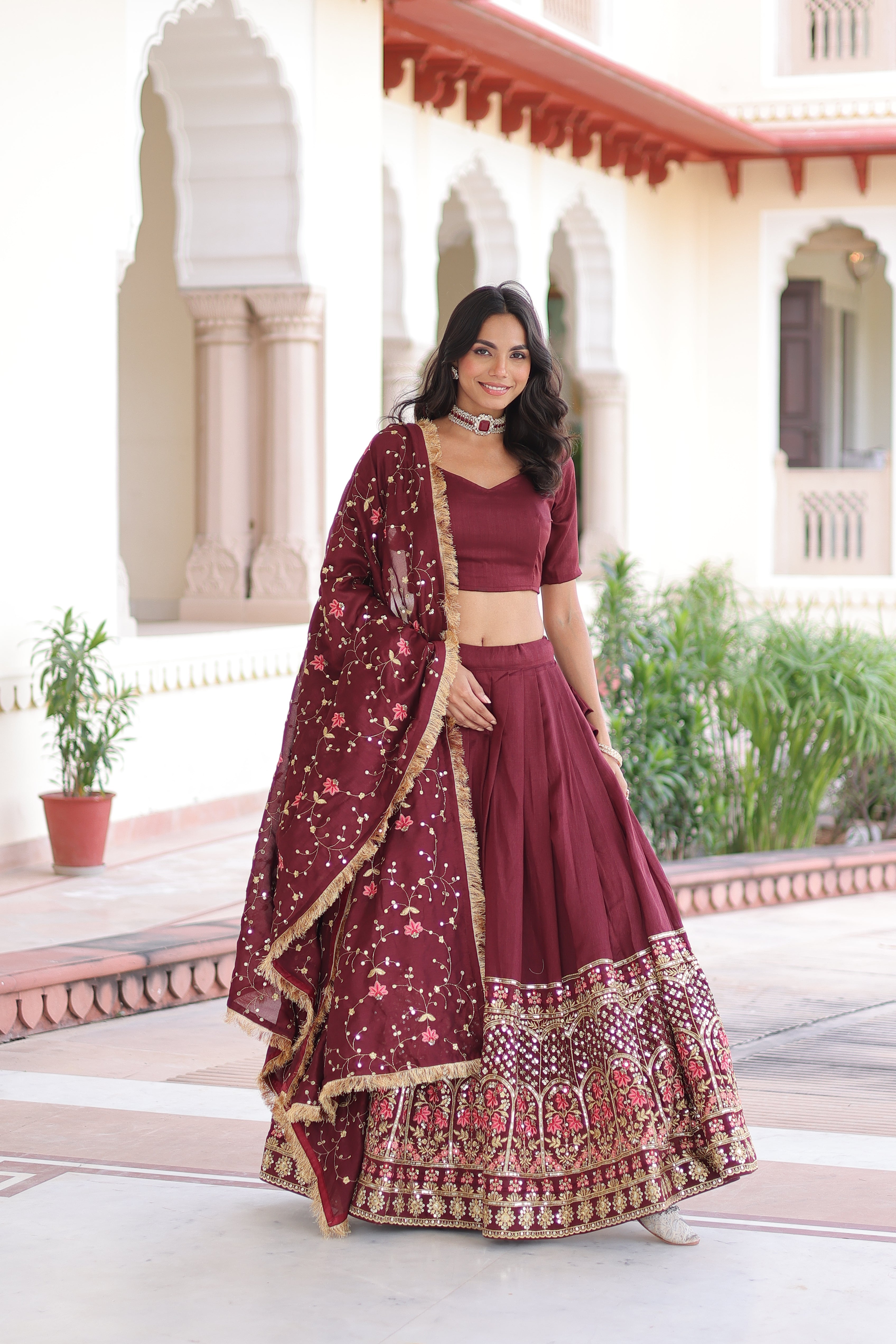 TILTON VICHITRA SILK HEAVY SEQUINS AND TREAD EMBROIDERED LEHENGA CHOLI WITH DUPATTA