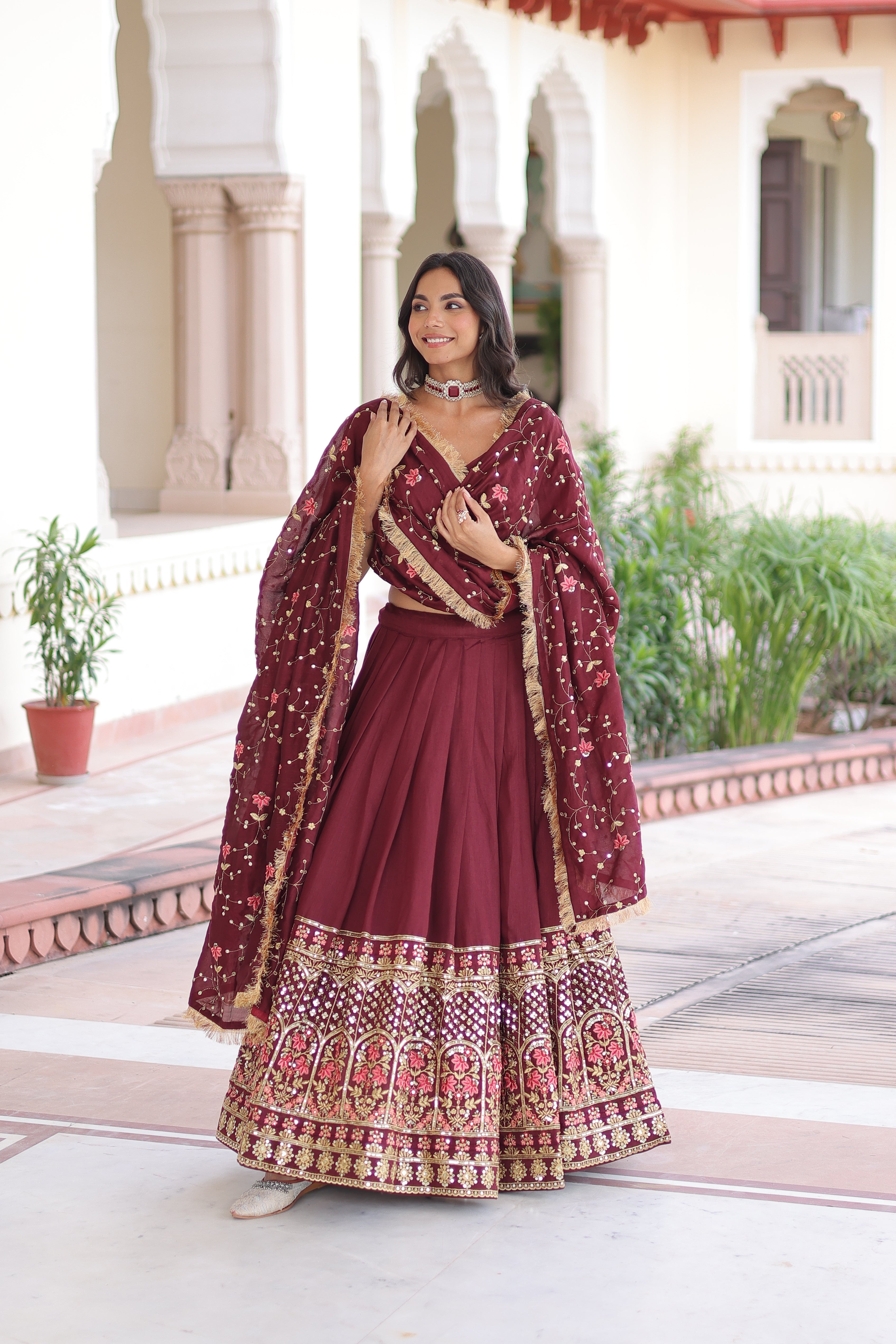 TILTON VICHITRA SILK HEAVY SEQUINS AND TREAD EMBROIDERED LEHENGA CHOLI WITH DUPATTA