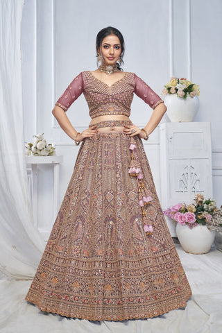 Royal Onion Soft Net Lehenga with Peacock & Paisley Embroidery