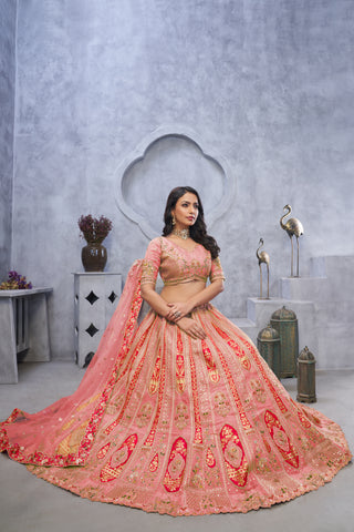 Pink Banarasi Silk Bridal Lehenga Choli with Soft Net Dupatta