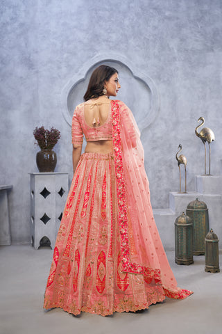 Pink Banarasi Silk Bridal Lehenga Choli with Soft Net Dupatta