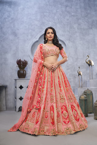Pink Banarasi Silk Bridal Lehenga Choli with Soft Net Dupatta