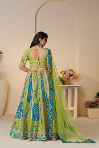 Green Color Peacock Designer Banarasi Silk Lehenga Choli Set