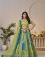 Green Color Peacock Designer Banarasi Silk Lehenga Choli Set