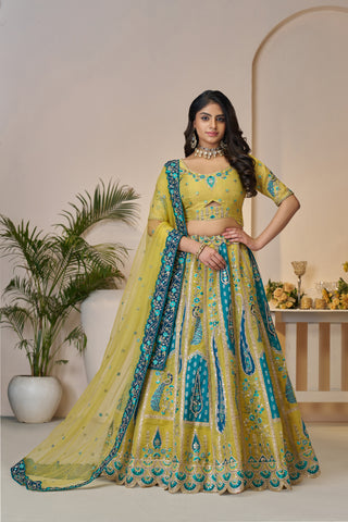 Yellow Color Perfect Wedding Designer Banarasi Silk Lehenga Choli Set