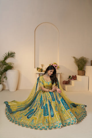 Yellow Color Perfect Wedding Designer Banarasi Silk Lehenga Choli Set