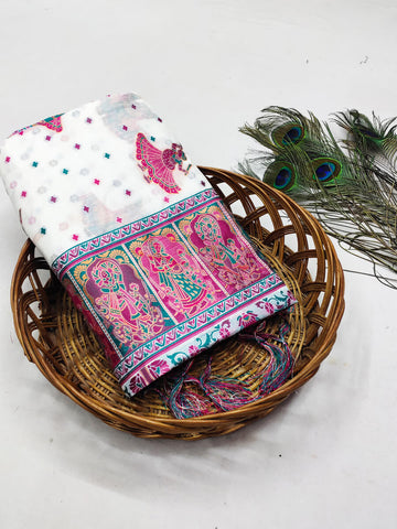 Scrupulous Off White Pashmina Saree With Evocative Blouse Piece