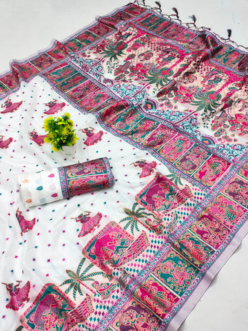 Scrupulous Off White Pashmina Saree With Evocative Blouse Piece