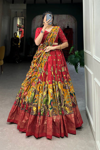 Kalamkari Print With Foil Work Lehenga Choli