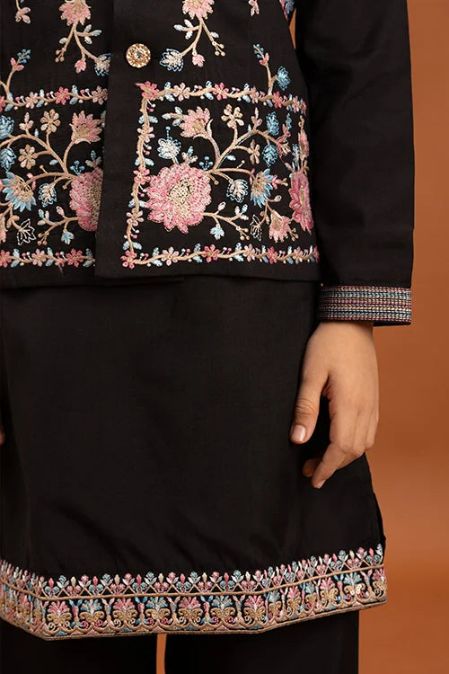 Royal Black Color Koti Kurta Pajama for Little Boys