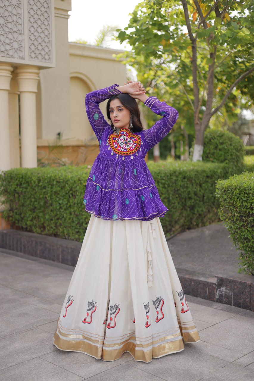 Festive Kora Cotton Bandhani Lehenga Set | Tulip Designer

