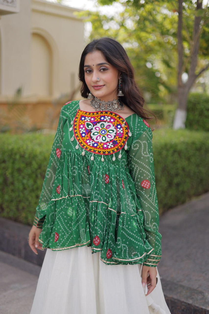Festive Kora Cotton Bandhani Lehenga Set | Tulip Designer
