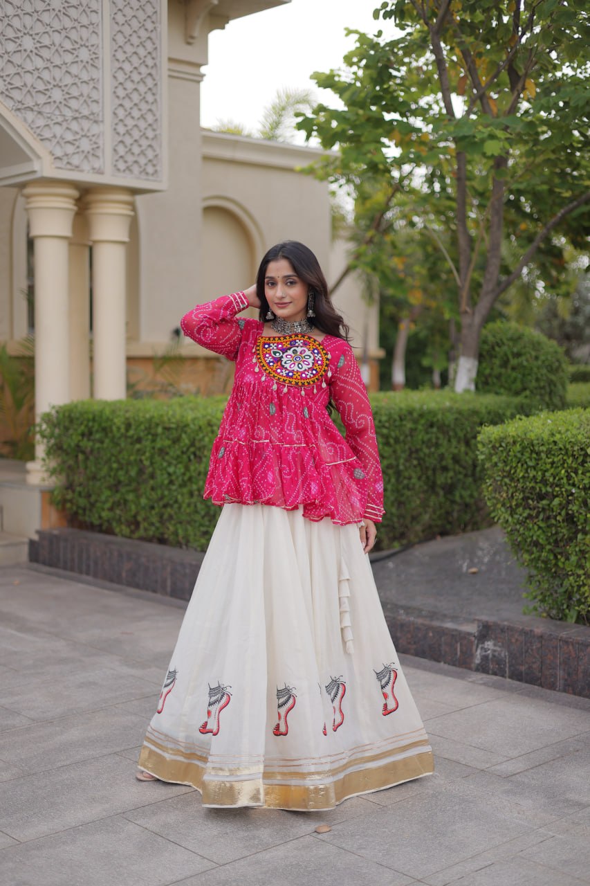 Festive Kora Cotton Bandhani Lehenga Set | Tulip Designer
