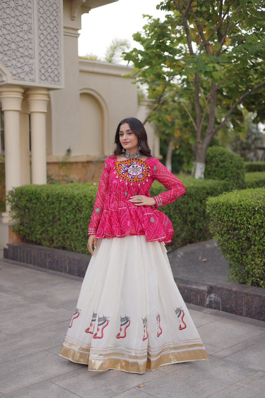 Festive Kora Cotton Bandhani Lehenga Set | Tulip Designer
