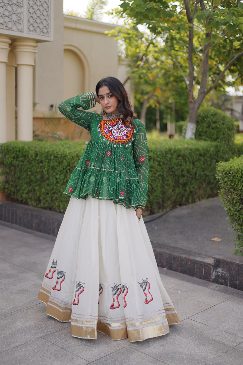 Festive Kora Cotton Bandhani Lehenga Set | Tulip Designer

