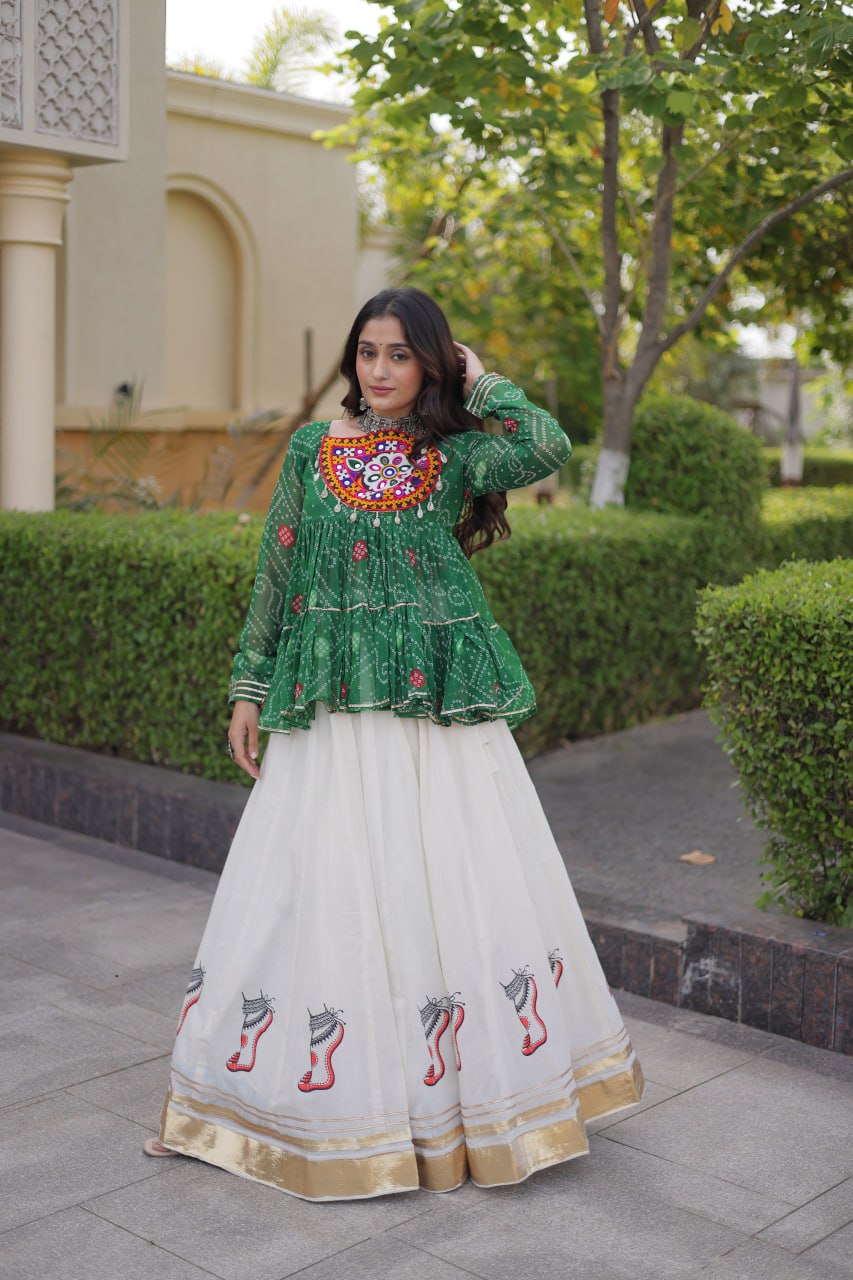 Festive Kora Cotton Bandhani Lehenga Set | Tulip Designer
