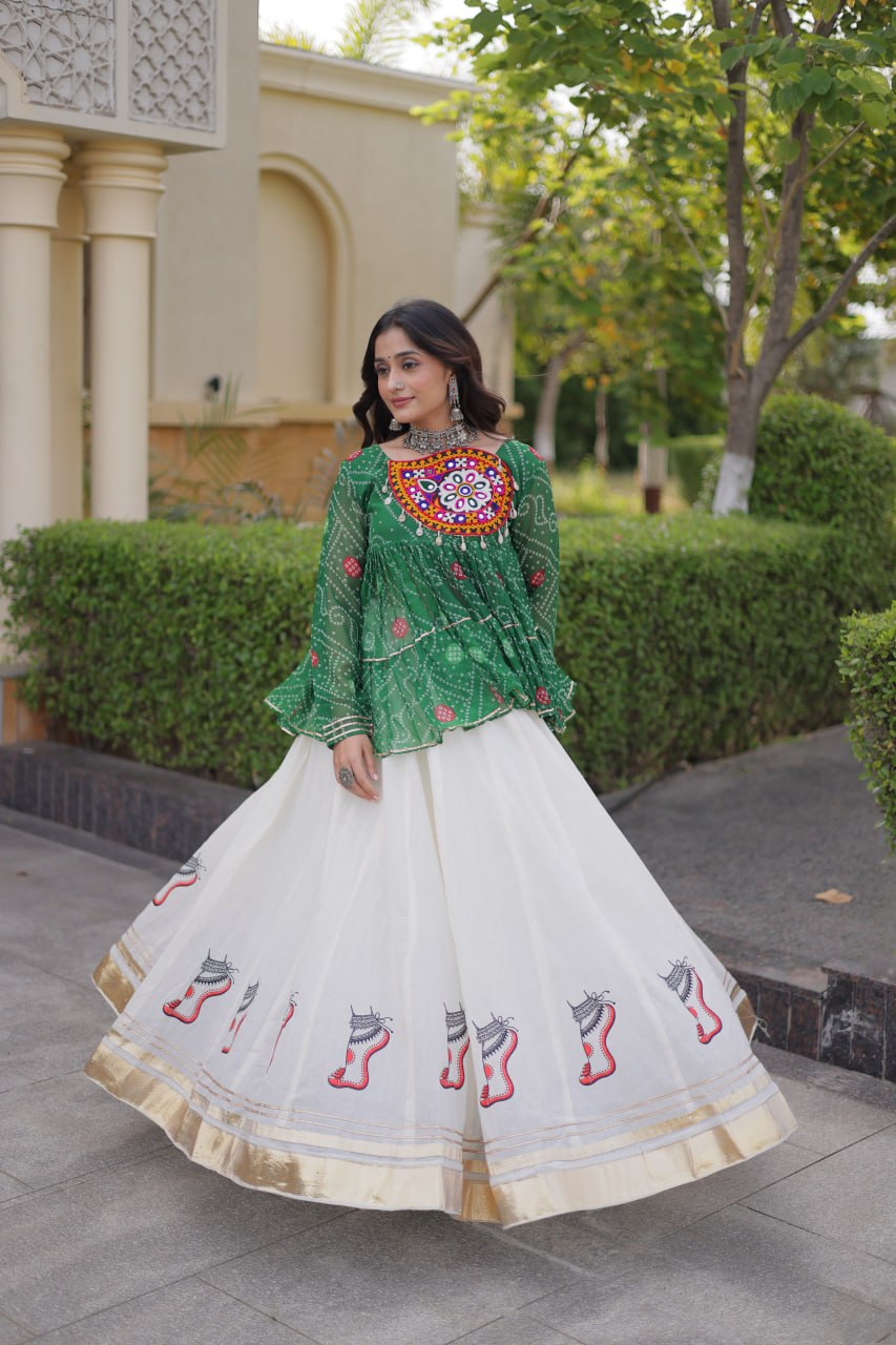Festive Kora Cotton Bandhani Lehenga Set | Tulip Designer
