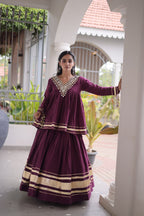 Navratri Kora Cotton Mirror Embroidered Lehenga Choli
