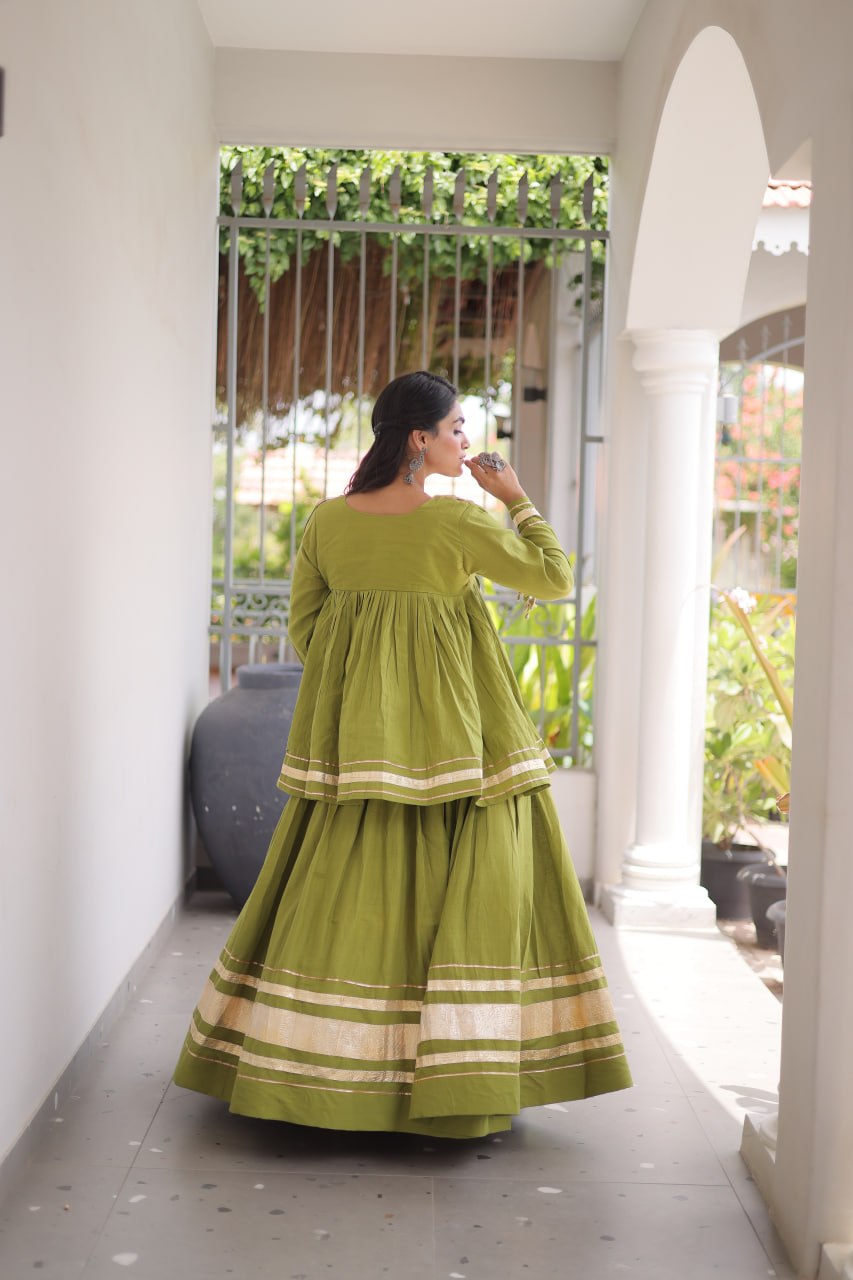 Navratri Kora Cotton Mirror Embroidered Lehenga Choli
