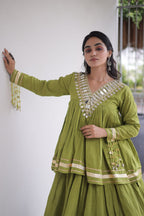 Navratri Kora Cotton Mirror Embroidered Lehenga Choli
