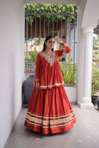 Navratri Kora Cotton Mirror Embroidered Lehenga Choli
