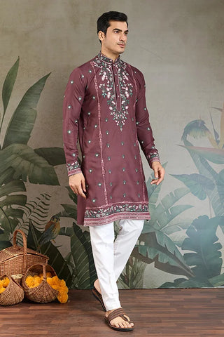 Embroidered Pastel Chocolate Kurta for Men Wear